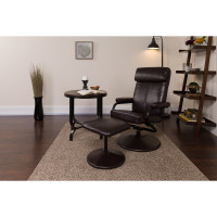 Flash Furniture Contemporary Brown Leather Recliner and Ottoman with Leather Wrapped Base BT-7863-BN-GG